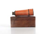 ND023 Handheld Telescope in wood box - Brown Leather 