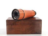 ND023 Handheld Telescope in wood box - Brown Leather 