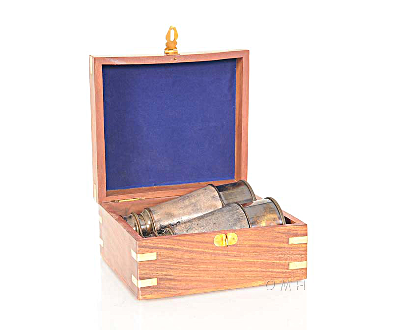 ND029 Binocular w leather overlay in wood box ND029L01.jpg